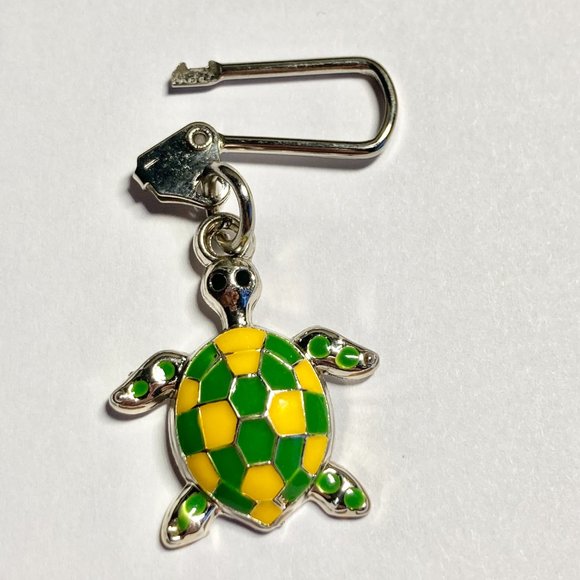 Sea Turtle Keychain Zipper Pull Purse Charm Backpack Yellow Green Silver Plated - Picture 4 of 7